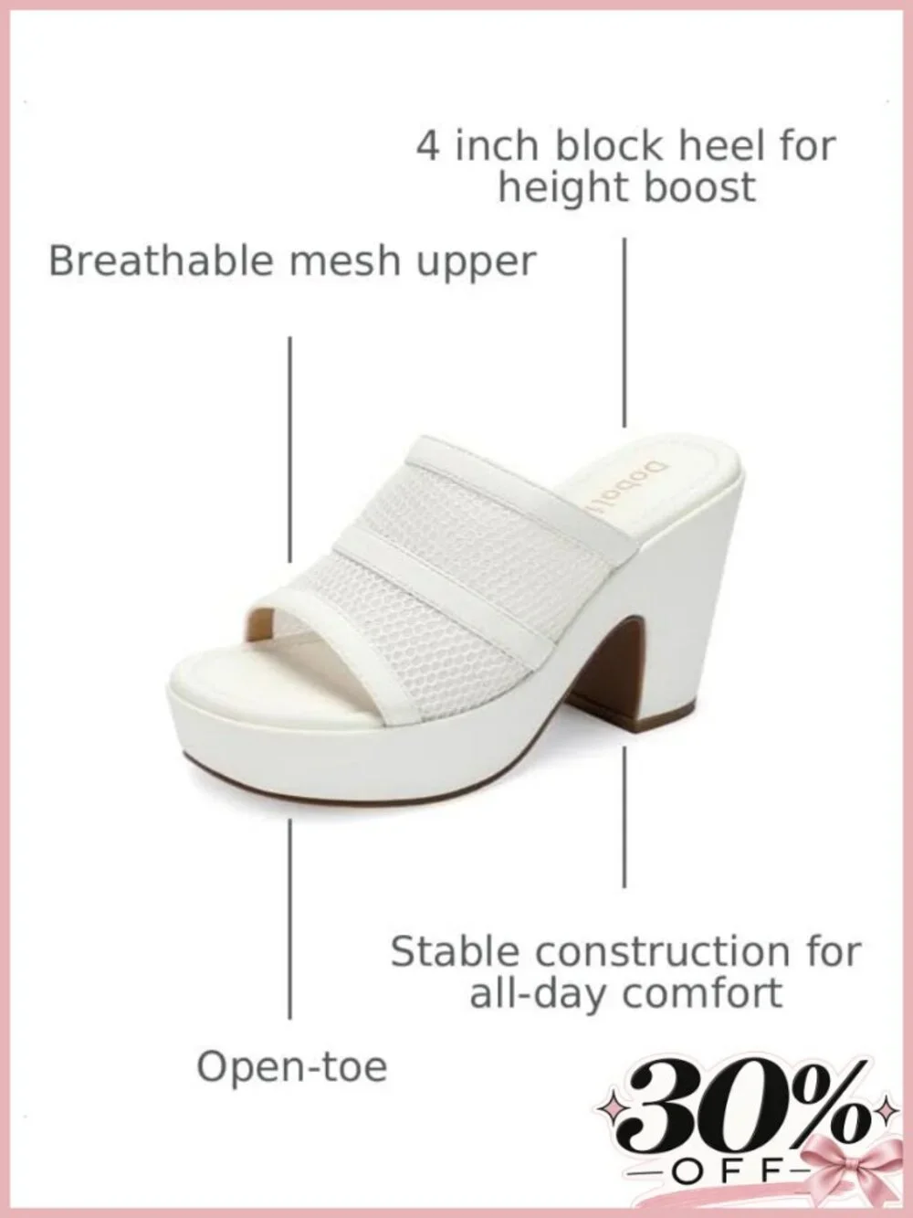 Womens Open Toe Mesh Platform Wedge Mule Sandals Slip On 4 Inch Heel